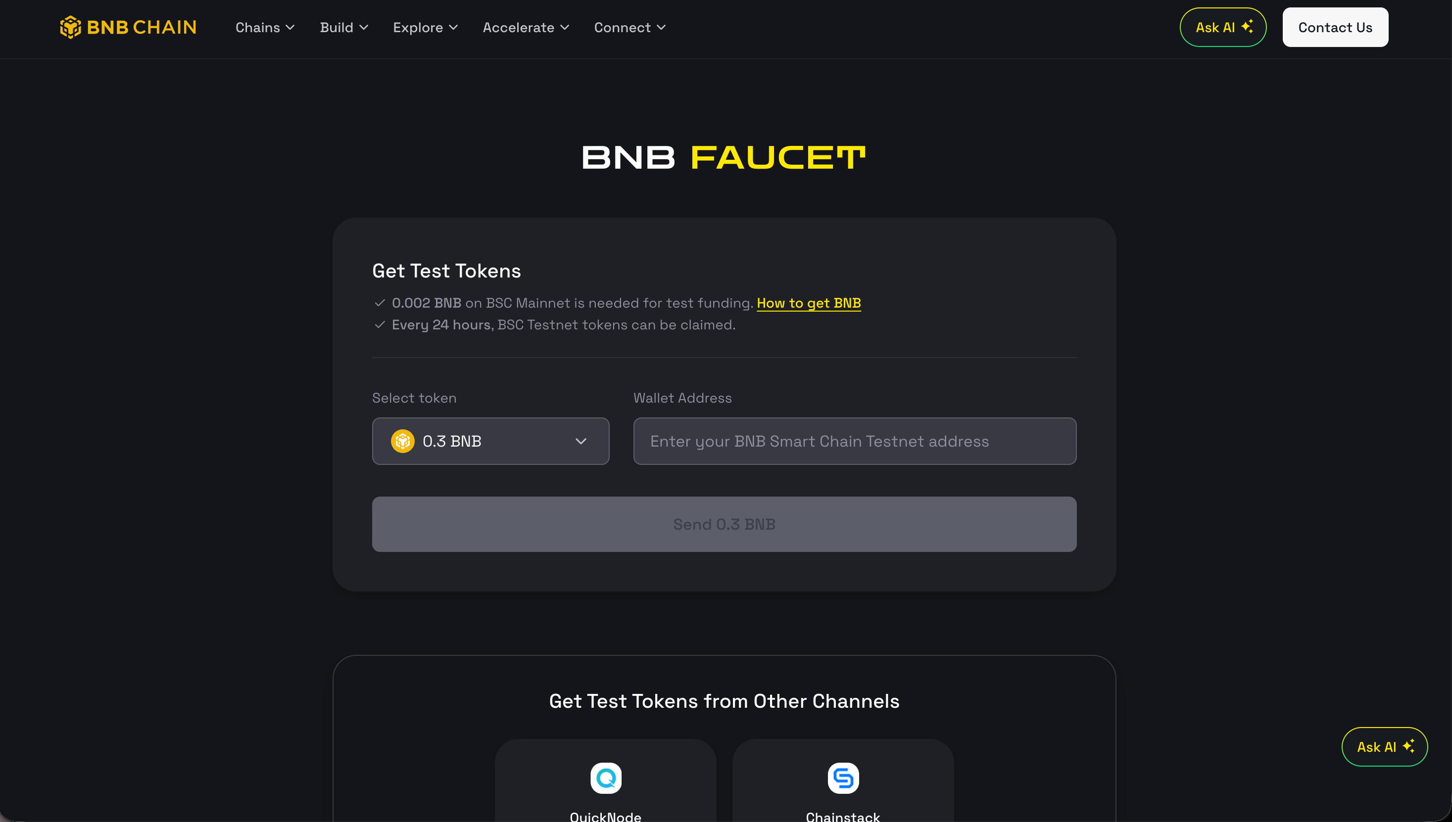 BNB Chain testnet faucet